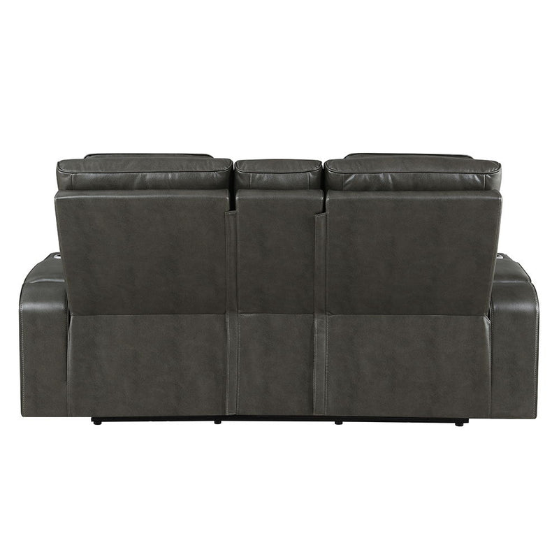 Taddeo - Power Motion Loveseat With Console, Speaker, USB, Wireless Charger & LED - Dark Gray
