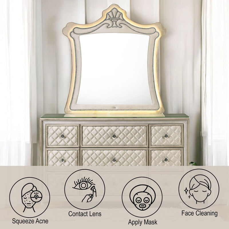 Lucienne - Mirror With LED - Beige Velvet