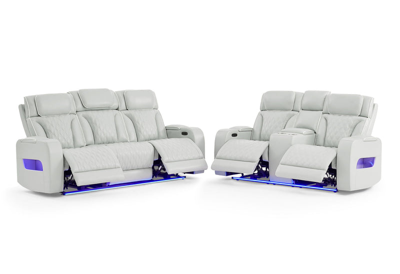 U8611 - 2 Piece Living Room Set (Power Reclining Sofa With Power Headrest And LED / Power Console Reclining Loveseat With Power Headrest, LED And Speaker) - Silver