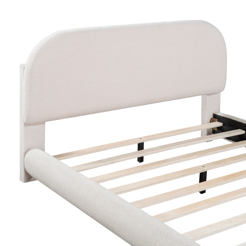 Upholstered Platform Bed With Thick Solid Frame And Stylish Curve-Shaped Design