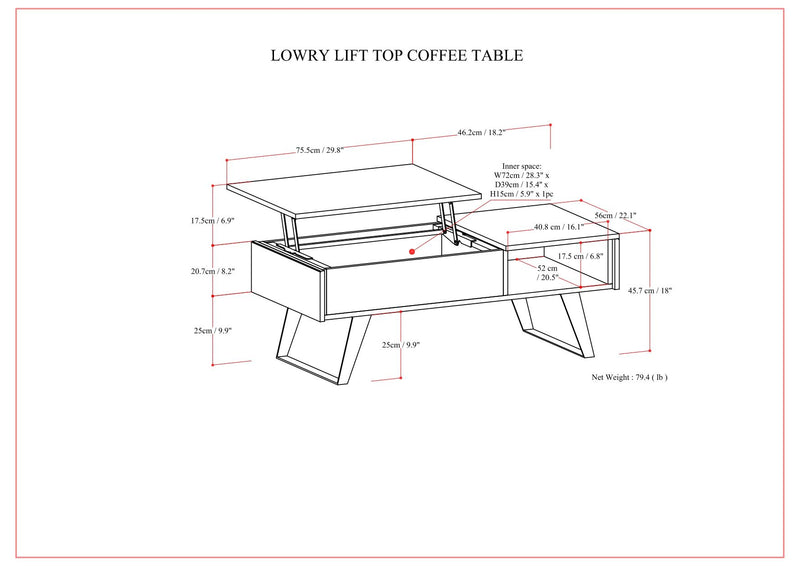 Lowry - Lift Top Coffee Table - Distressed Charcoal Brown