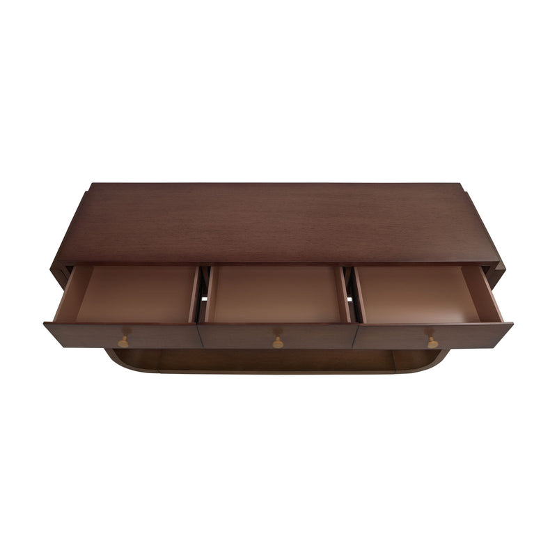 Console Table With 3 Drawers, Display Shelf, Curved Legs - Walnut