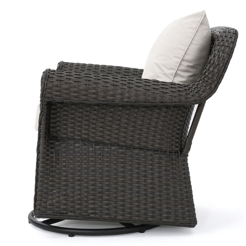 Amaya - Outdoor Swivel Rocker Chair With Water Resistant Cushions - Brown / Beige