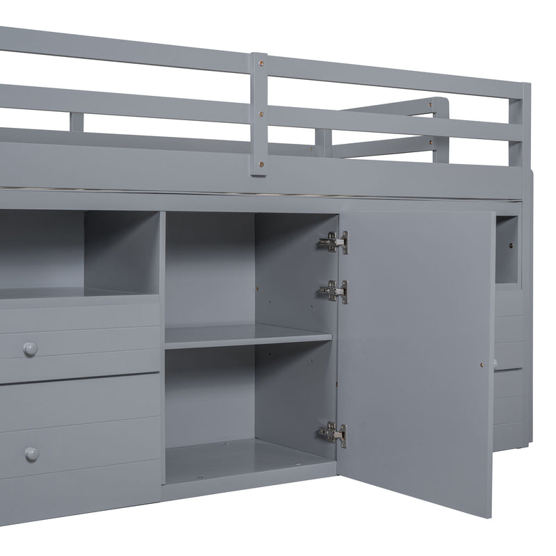 Loft Bed With 4 Drawers, Underneath Cabinet And Shelves