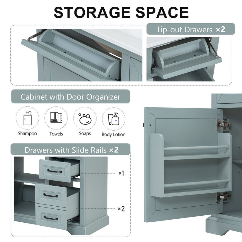 36" Bathroom Vanity With Sink, 2 Tip Out Drawers, Soft Close Hinges