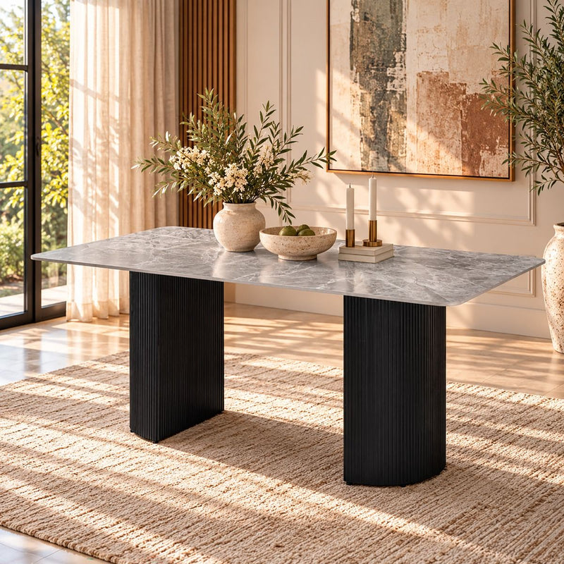 Leander - Dining Table With Ceramic Top - Gray & Black