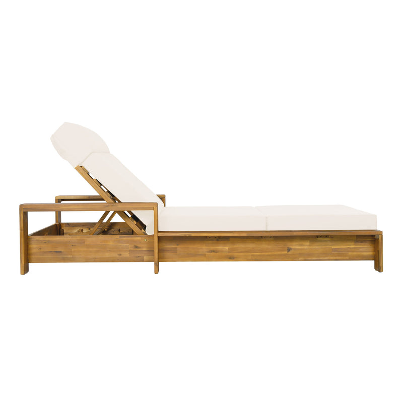 Chaise Lounge Set With 4 Fold Cushion And Built In Headrest, 3 Position Adjustable, For Patio Pool - Cream / Teak