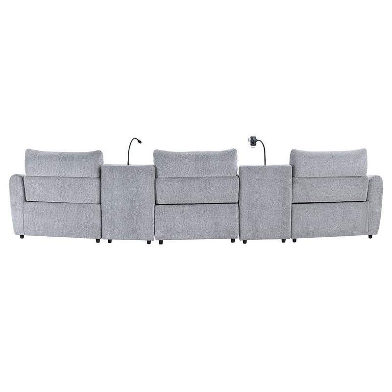Fullar - Modular Console With Wireless Charger - Light Gary Chenille