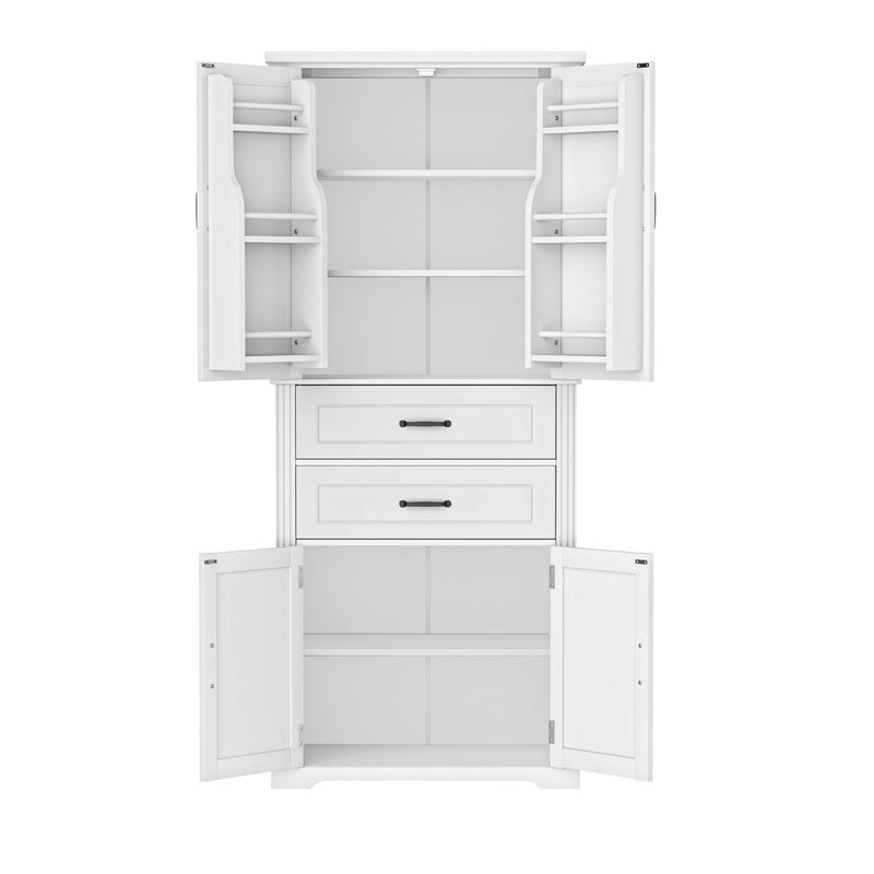 Storage Cabinet With Adjustable Shelves, 2 Drawers, Doors