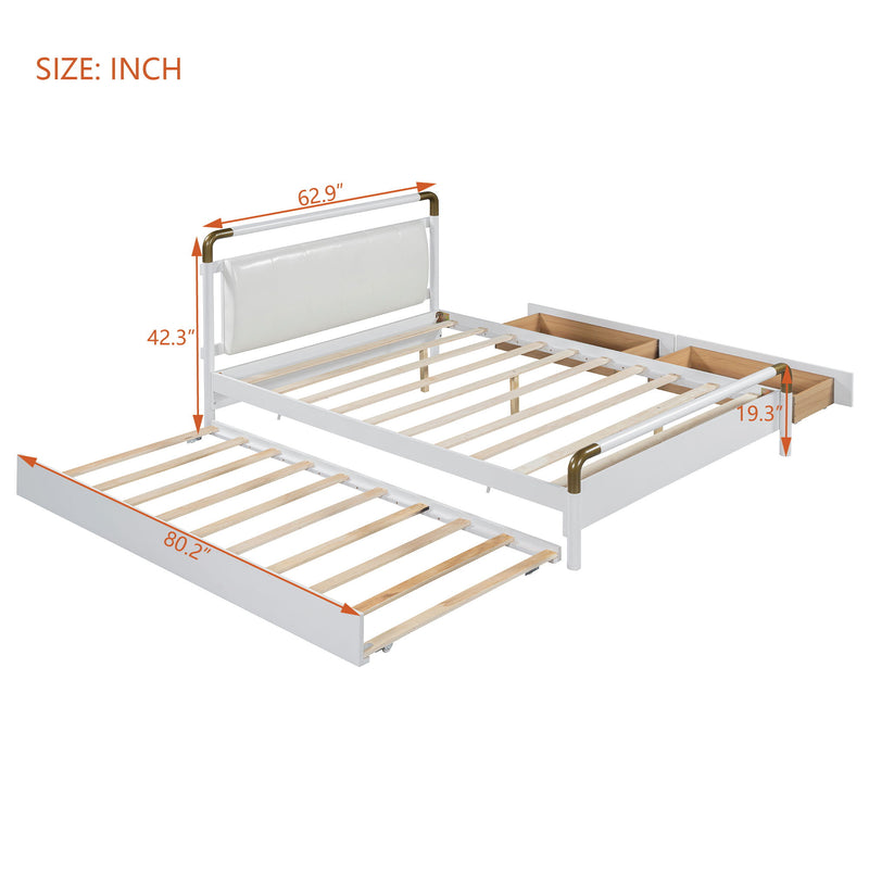 Storage Platform Bed, With 2 Big Drawers, Trundle