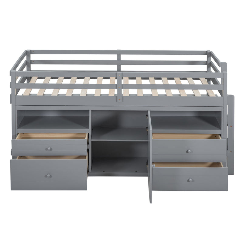 Loft Bed With 4 Drawers, Underneath Cabinet And Shelves