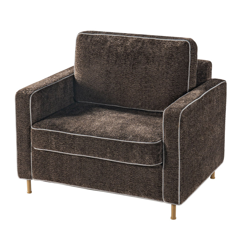 Accent Chair Upholstered Single Sofa With Square Arms, Sewn Pillow Back For Living Room