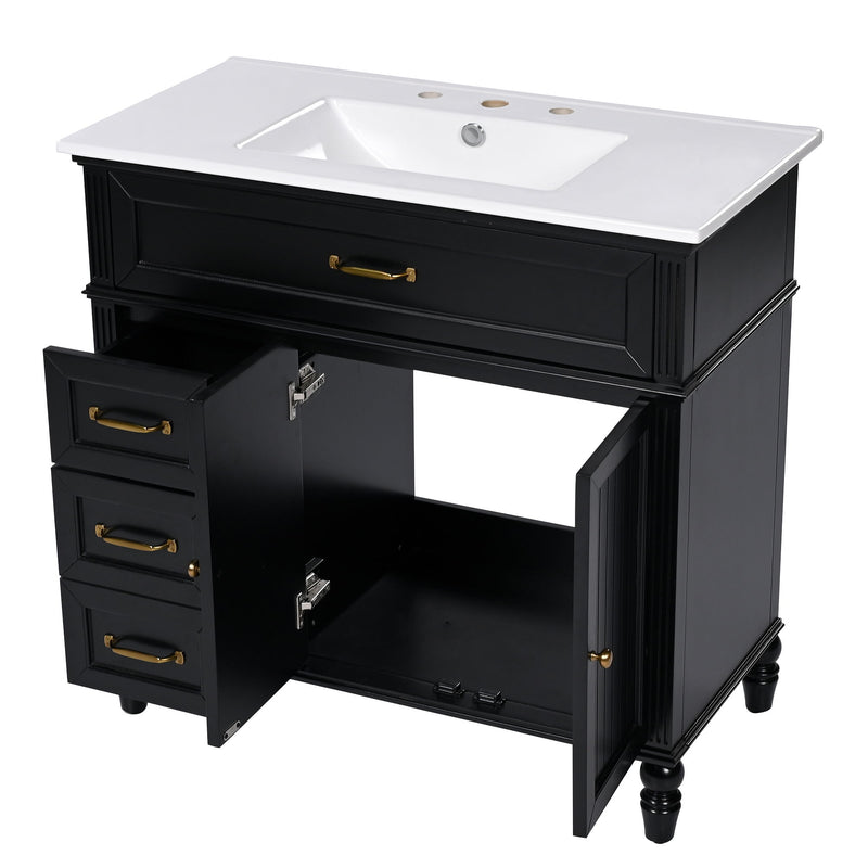 Bathroom Vanity With Sink, 2 Doors 2 Drawers, Freestanding Design