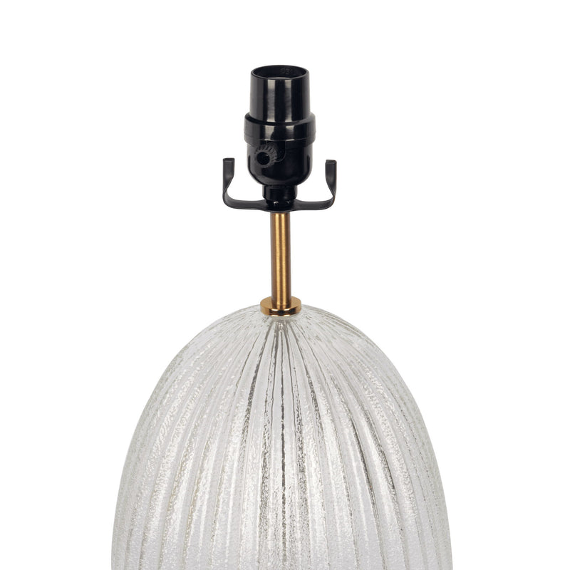 Aurora - Ribbed Lamp Base Clear Table Lamp Large Linen Shade - Beige / Clear / Gold