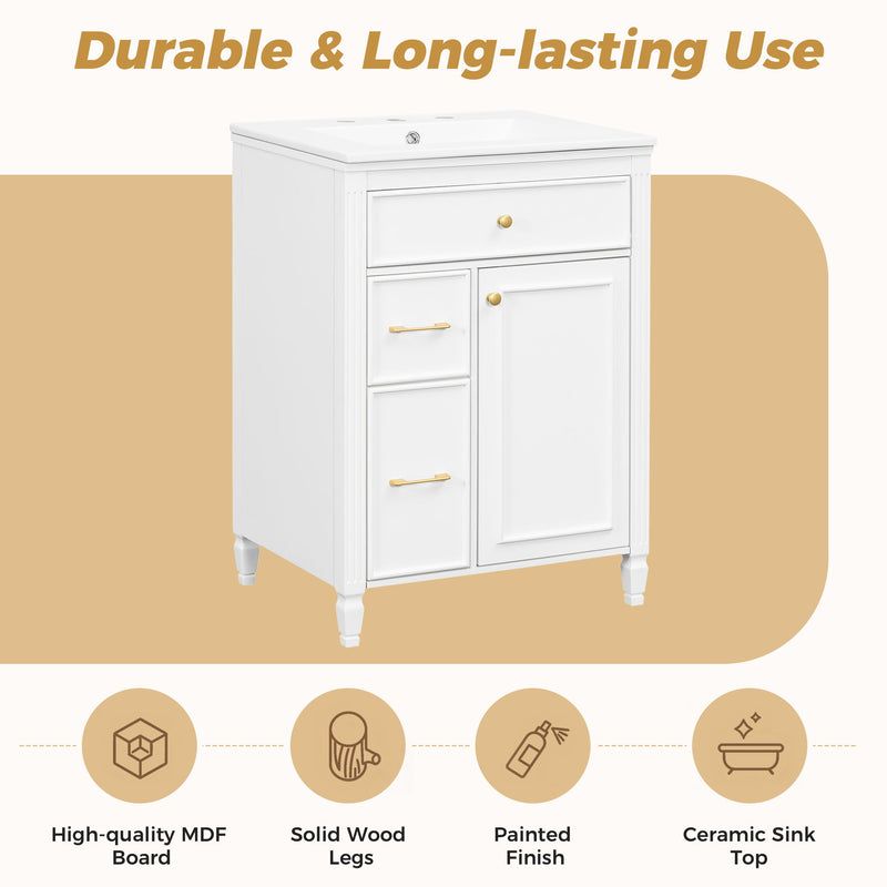 Freestanding Bathroom Vanity With Sink, Soft Close Door, Tip Out Drawer