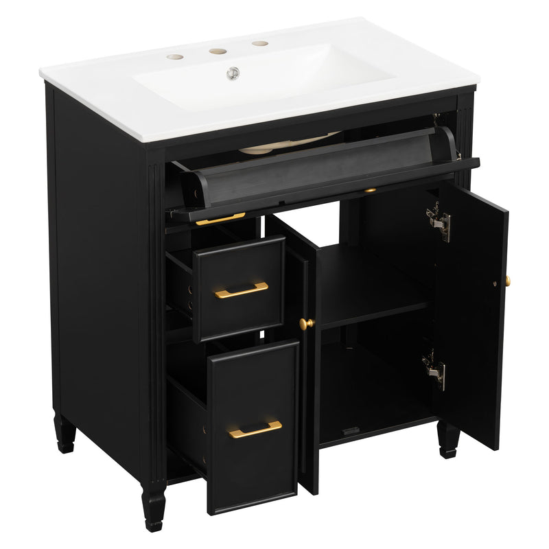 Freestanding Bathroom Vanity With Sink, Soft Close Door, Tip Out Drawer