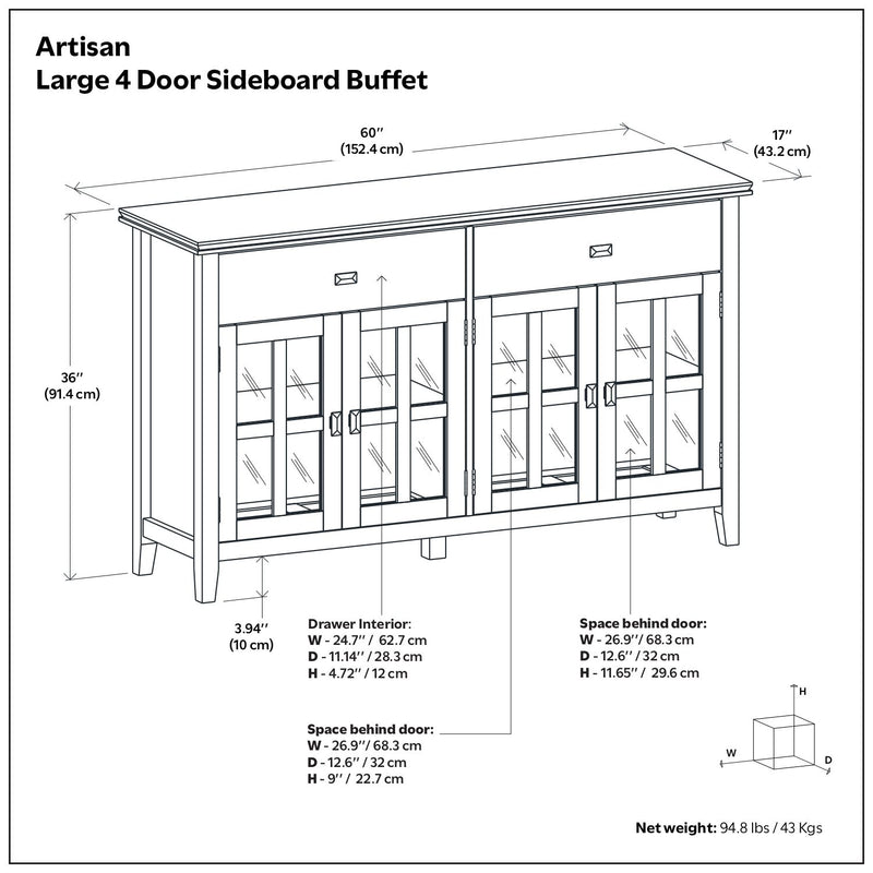 Artisan - Large 4 Door Sideboard Buffet - Russet Brown