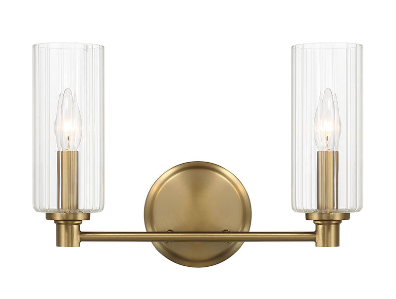 Regal - Double Light Vanity With Clear Ribbed Satin - Antique Brass / Clear