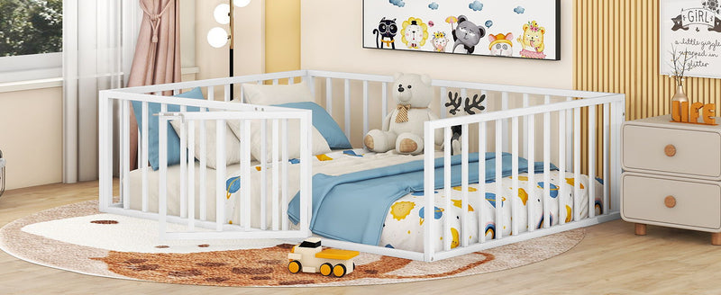 Metal Floor Bed Frame With Fence And Door