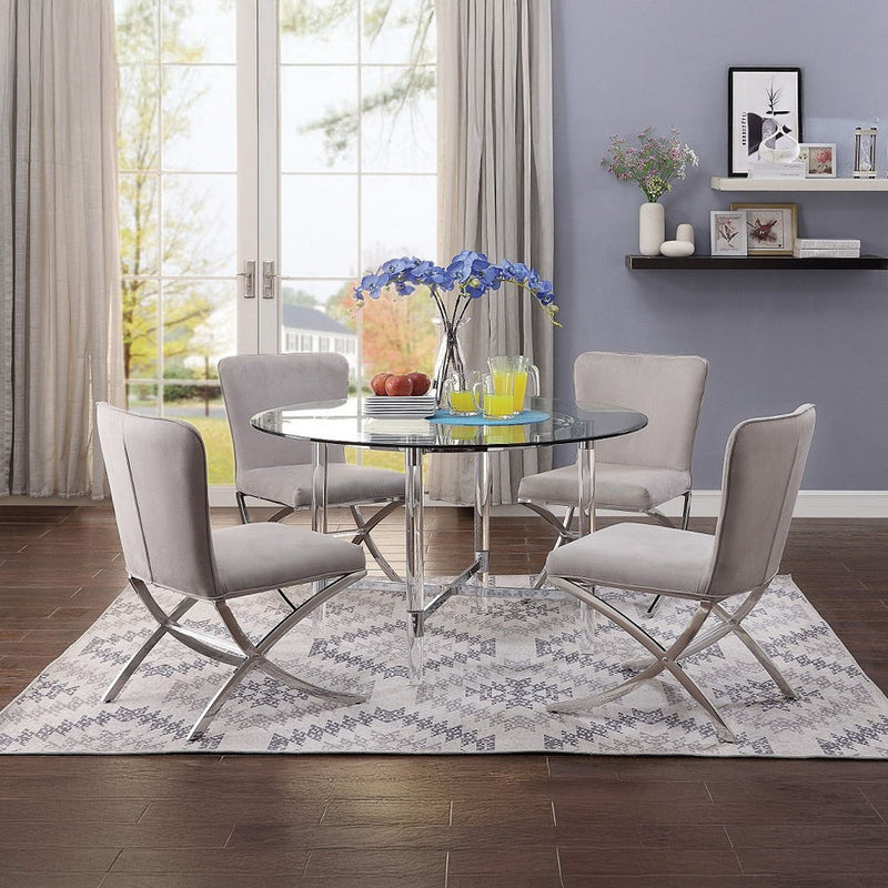 Daire - Side Chair (Set of 2) - Light Gray Velvet & Chrome