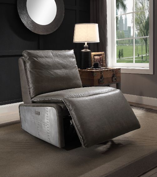 Metier - Power Motion Recliner - Gray Top Grain Leather & Aluminum