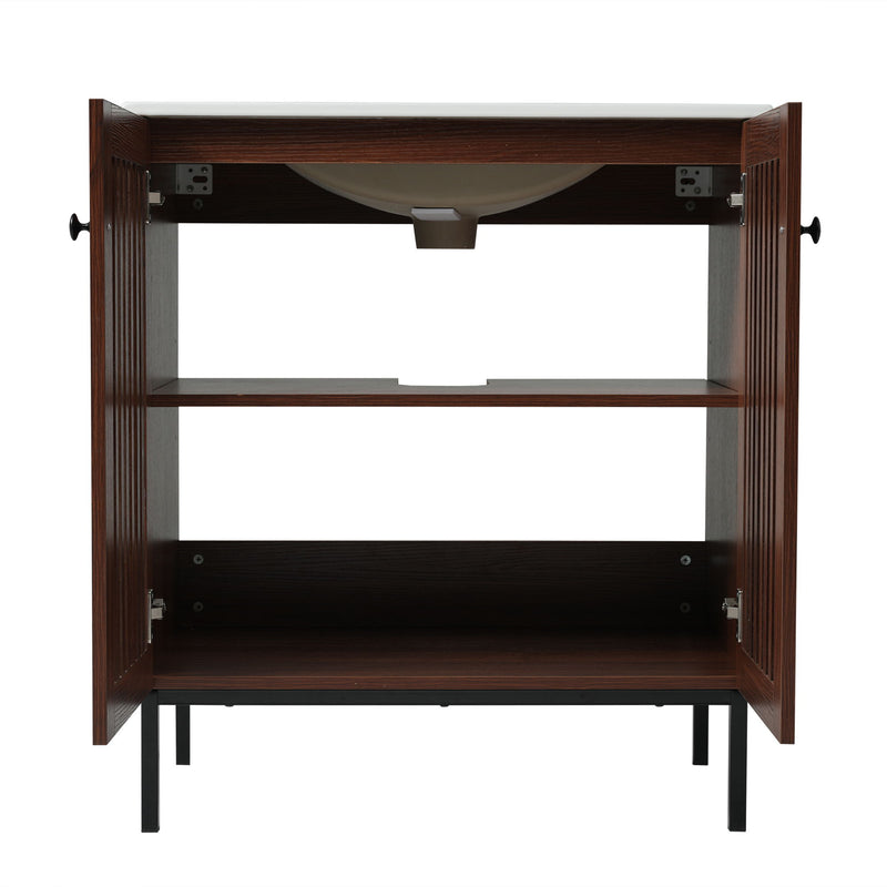 30" Vintage Bathroom Vanity With Ceramic Sink, Modern Bathroom Vanity Cabinet With 2 Soft Close Doors, Equpiied With 4 Sturdy Iron Legs - Antique Dark Brown