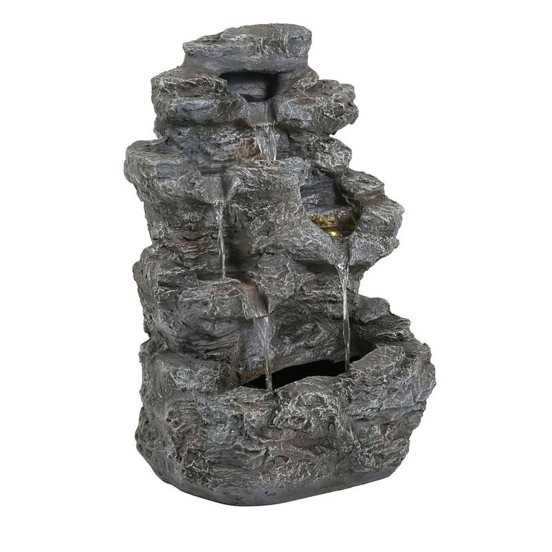 Concrete Rock Waterfall Fountain With LED Lights, Outdoor Garden Decor