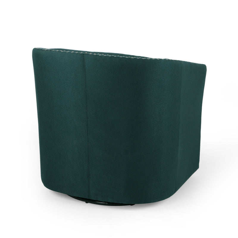 Modern Upholstered Swivel Club Chair With Nailhead Trim