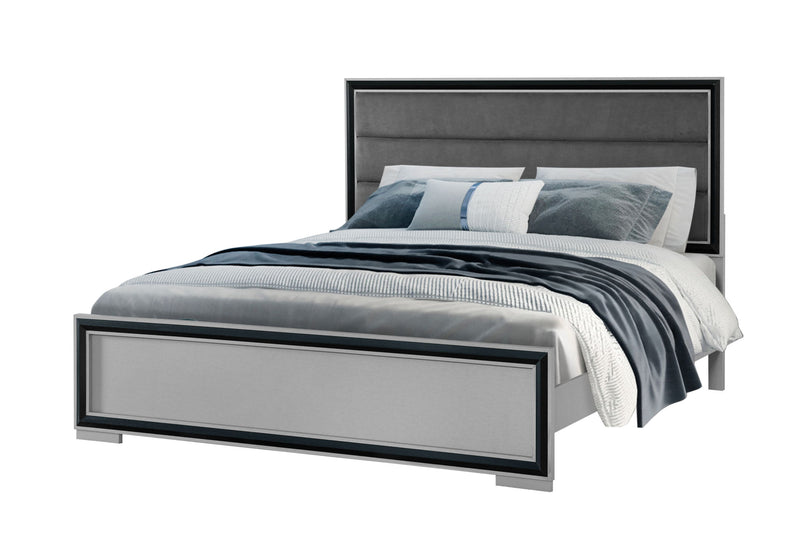 Amelia - 5 Piece King Bedroom Set (King Bed With LED, Cooler And Speaker) - Black / Gray