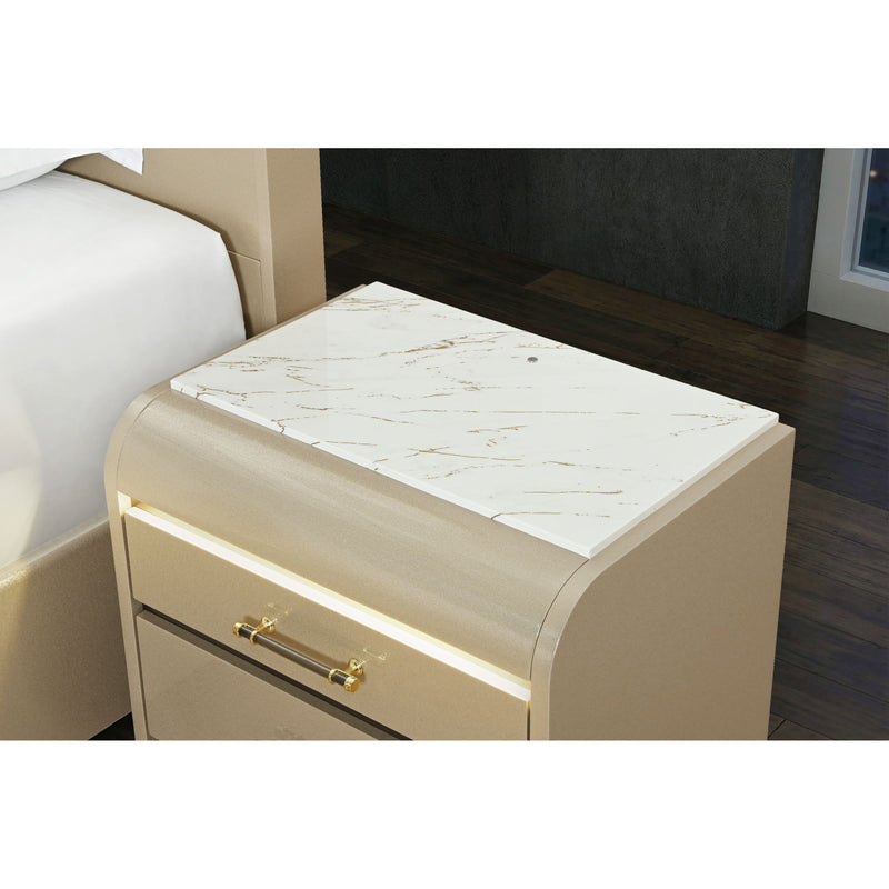 Gigi - Nightstand With LED Lighting For Bedroom Storage - Gold