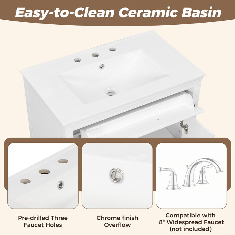 Freestanding Bathroom Vanity With Sink, Soft Close Door, Tip Out Drawer