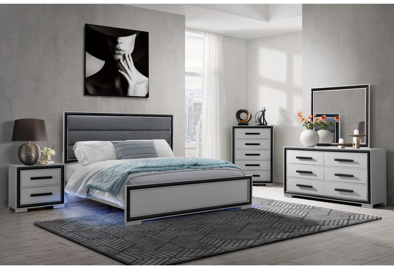 Amelia - 5 Piece Queen Bedroom Set (Queen Bed With LED, Cooler And Speaker) - Black / Gray