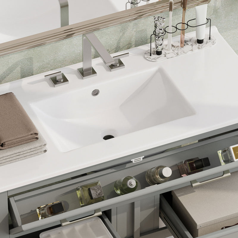 Bathroom Vanity With Ceramic Sink, Tip Out Tray & 2 Full Extension Drawers