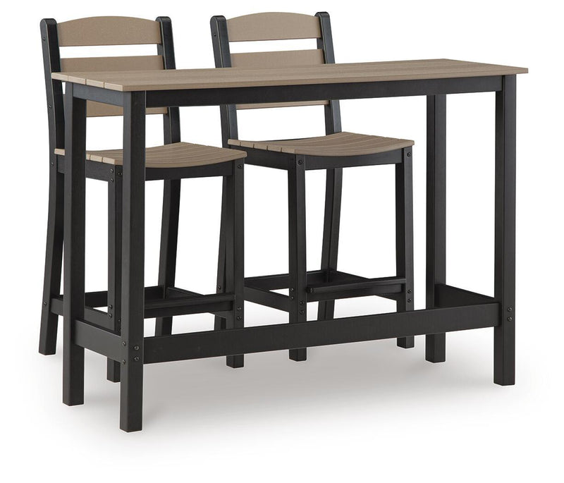 Mesa alta de exterior Shoreline Beach con 2 taburetes (Juego de 3) - Negro / Beige