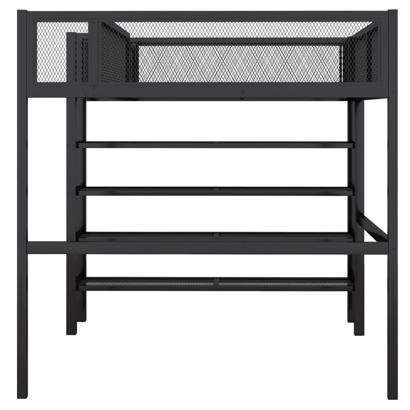 Loft Bed With 4 Tier Shelves And Storage
