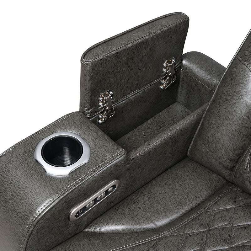 Taddeo - Power Motion Sofa With Power Headrest, USB, Wireless Charger, LED & Reading Light - Dark Gray