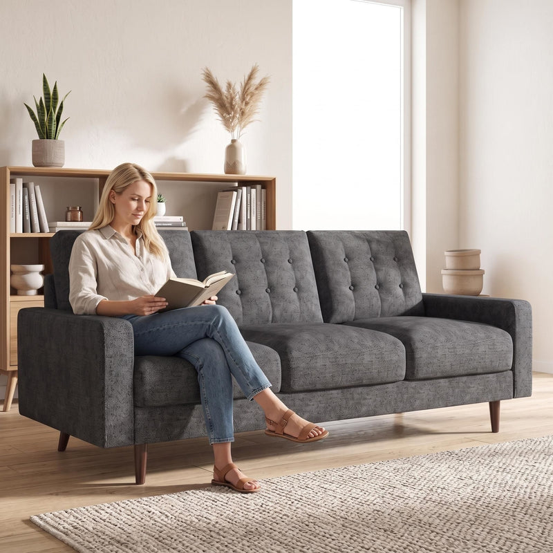 3 Seat Sofa Couch With Tufted Back Upholstered Couch For Living Room