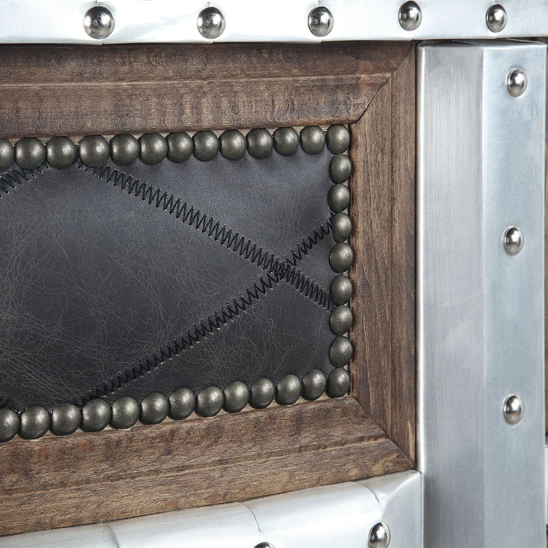 Rahma - Bar Table - Antique Ebony Top Grain Leather & Aluminum