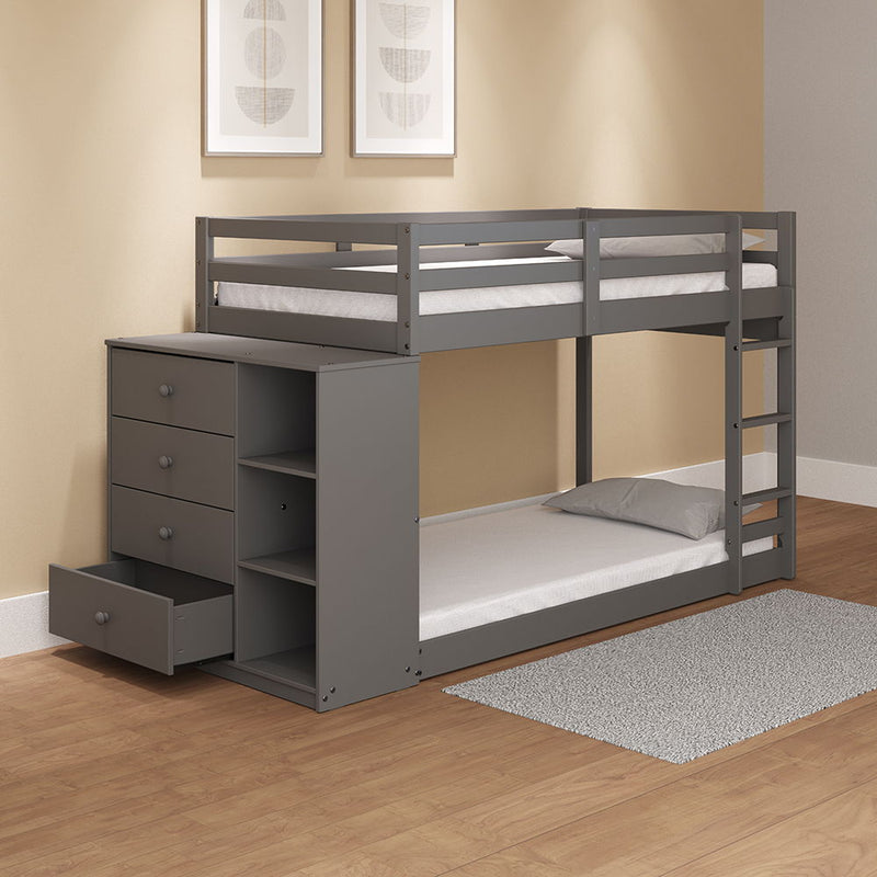 Gaston - Twin Over Twin Bunk Bed With 4 Drawers & 3 Compartments - Gray