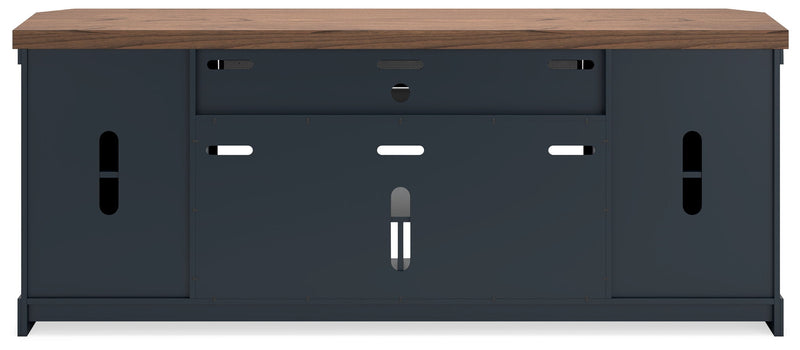 Landocken - XL TV Stand W/Fireplace Option - Brown / Blue