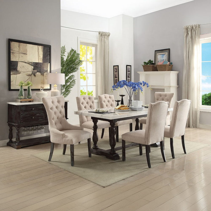 Gerardo - Side Chair (Set of 2) - Beige Linen & Weathered Espresso