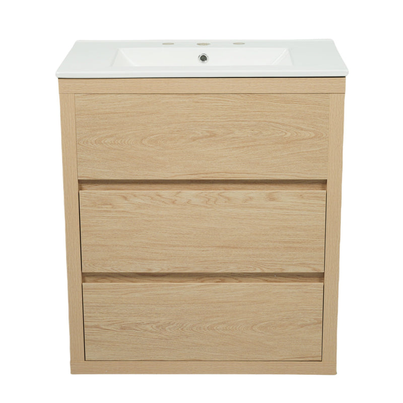 Freestanding Bathroom Vanity With Ceramic Sink, 2 Full Extension Drawers