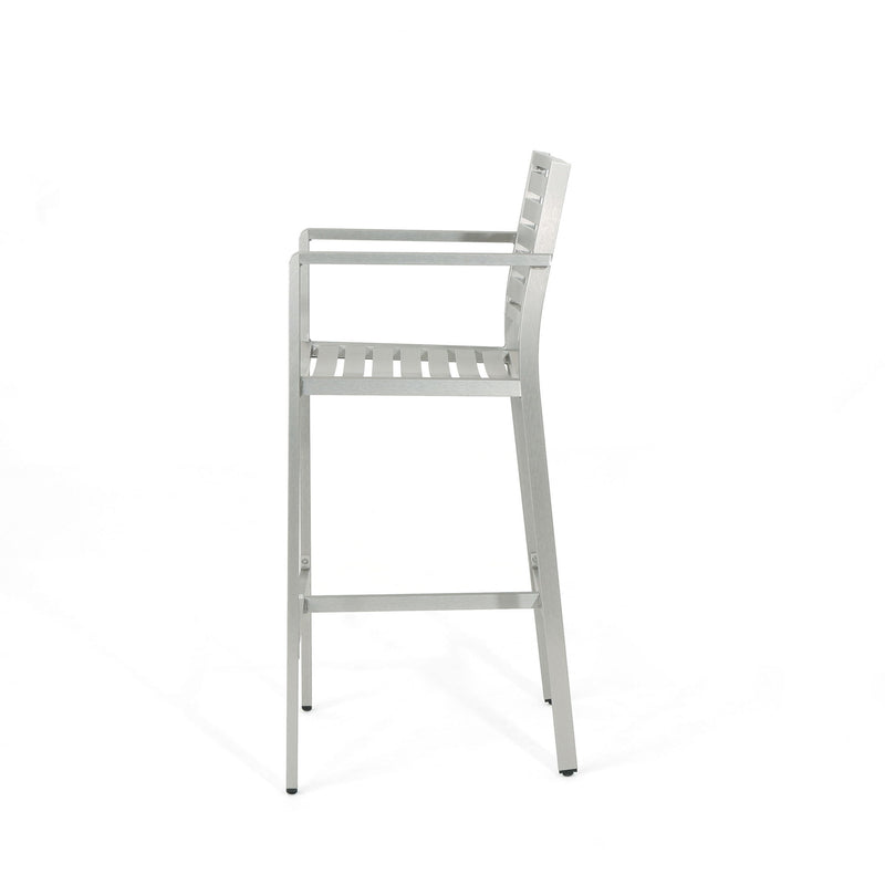 Outdoor Aluminum Rust Proof Barstools (Set of 2) - Silver