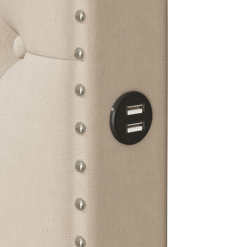 Upholstered Platform Bed With Trundle And 2 Sets Of USB Ports On Each Side, Fabric