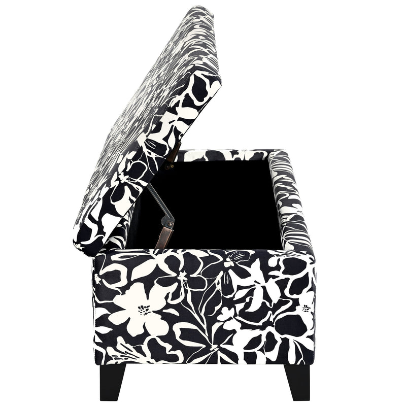 Luxury Storage Ottoman With Floral Patterned Fabric, Soft-Close Hinges, Multi Functional