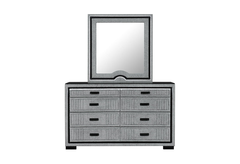 Isabella - 5 Piece King Bedroom Set (King Bed With LED, TV Lift, Bluetooth Speaker And Firpeplace Crystal) - Gray