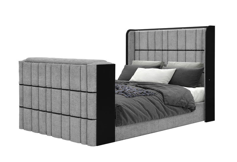Isabella - 5 Piece Queen Bedroom Set (Queen Bed With LED, TV Lift, Bluetooth Speaker And Firpeplace Crystal) - Gray