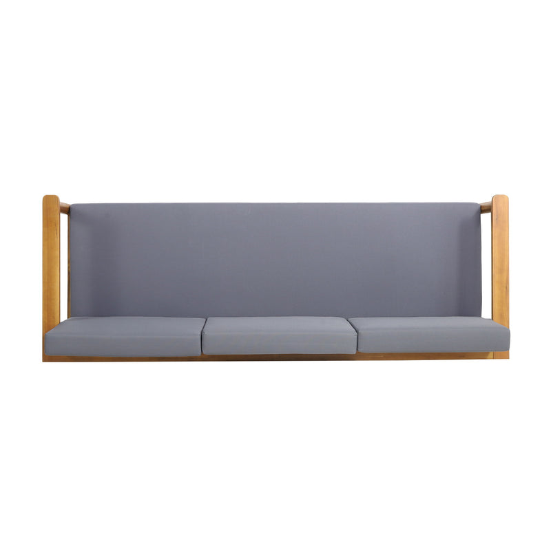 Outdoor 3 Seater Sofa With Cushion And Teak Acacia Wood - Dark Gray