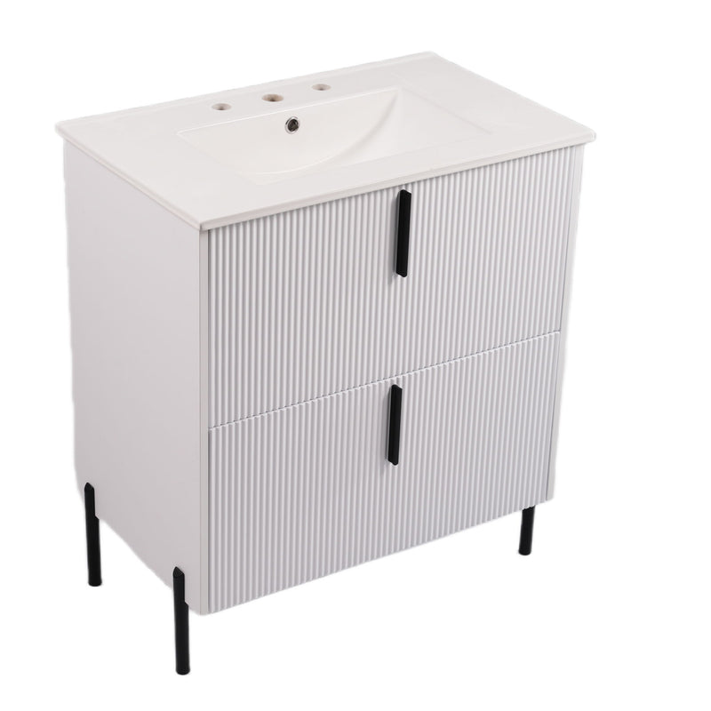 Bathroom Vanity With Ceramic Sink, Fluted Design