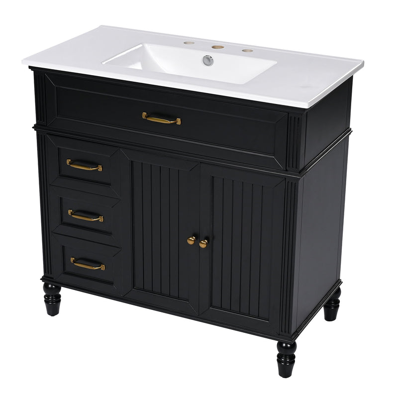 Bathroom Vanity With Sink, 2 Doors 2 Drawers, Freestanding Design